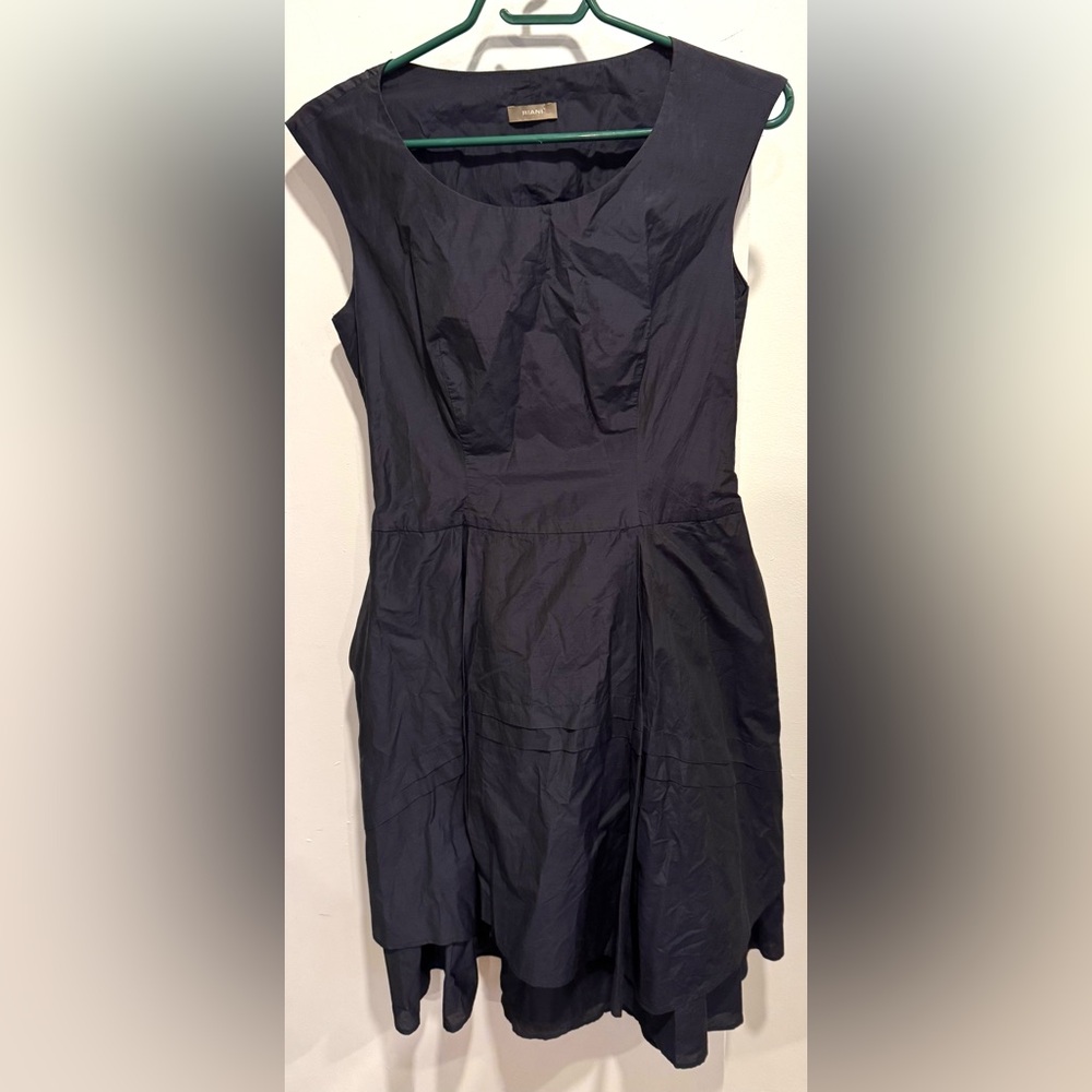 Riani Europe navy midi mini dress pockets tiered high low ruffle chic party 6